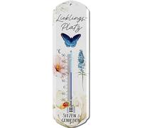 LANOLU LIEBLINGSPLATZ Termometro da giardino esterno - Decorazione da giardino vintage - Chill Lounge decorazione da giardino - Targa in metallo retrò 8 x 28 cm