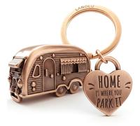 LANOLU Portachiavi per caravan, regalo per caravan, campeggio e camper, 3D rimorchio, caravan, accessorio in metallo, Rame vintage, 9 cm x 14 cm x 1.9 cm