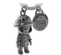 LANOLU Portachiavi pompiere, regalo per uomini, portafortuna per pompieri, in metallo, argento vintage