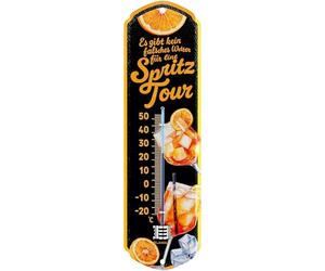 LANOLU Retro SpritzTour - Termometro da parete come decorazione da bar, giardino, terrazza, balcone, termometro analogico per interni ed esterni, vintage, bar, 8 x 28 cm