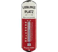 LANOLU Targa in metallo con termometro retrò LIEBLINGSPLATZ per esterni - Decorazione da giardino vintage - Decorazione da parete giardino - Targa in metallo 8 x 28 cm