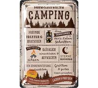 LANOLU Targa in metallo retrò CAMPING REGELN Targa regalo per camper camper come divertente decorazione per roulotte - Campeggio in metallo effetto legno 20 x 30 cm
