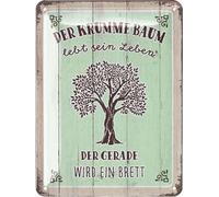 LANOLU Targa in metallo retrò con scritta "Der KRUMME BAUM Vive sein Leben - MOTIVATION Vintage Metallschilder mit Sprüchen als Wanddeko für Küche und Garten - Shabby Chic Deko Farmhouse 15 x 20 cm