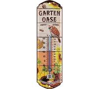 LANOLU Targa in metallo retrò con scritta "Garden" OASE THERMOMETER" - Targa in metallo da giardino con frasi - regali da giardiniere - decorazione retrò vintage targa in metallo giardino 8 x 28 cm