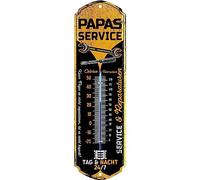LANOLU Targa in metallo retrò PAPAS SERVICE Termometro - Targa da officina Papà - regalo di compleanno o festa del papà decorazione retrò con scritta - targa vintage in metallo con curvatura 8 x 28 cm