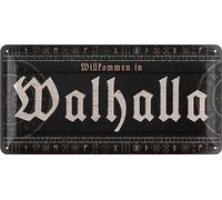 LANOLU Targa in metallo retrò WALHALLA - Targa decorativa vichinga come decorazione da parete, decorazione gotica appartamento, targa in metallo Valhalla 16 x 32 cm