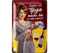 LANOLU Targa in metallo retrò WIN YOGA, immagine della cucina, cartelli con frasi, decorazione retrò, immagini da cucina, regalo intenditore vino, targa vintage in metallo, 20 x 30 cm