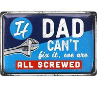 LANOLU Targa in metallo vintage con scritta "Dads Garage, If Dad Can't Fix It Aint Broken", decorativa in metallo, 20 x 30 cm