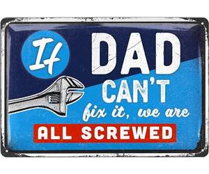 LANOLU Targa in metallo vintage con scritta "Dads Garage, If Dad Can't Fix It Aint Broken", decorativa in metallo, 20 x 30 cm