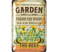 LANOLU Targa in metallo vintage con scritta "Garden We Are Feeding the BEES, Farmhouse Metal Signs - Funny Garden Signs - Targa decorativa da giardino per esterni per pareti esterne, veranda e patio,
