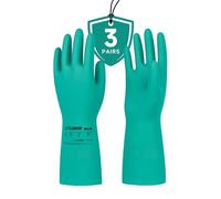 LANON 3 Paia Guanti Nitrile Resistenti Chimici, Interno Floccato Verdi, XXL | Robusti, Impermeabili, Riutilizzabili, Comodi, Durevoli, Antiscivolo, Protezione Acidi, Solventi, Alcali e Oli