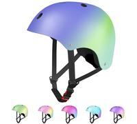 LANOVAGEAR Casco da ciclismo, Casco da Skateboard per Roller Skating Sci Casco Leggero Bicicletta Casco per Uomini Donne Bambini Casco (blu+verde+ciano, S)