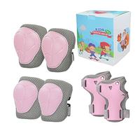 LANOVAGEAR Protezione Set per Bambini 2-8 Anni Regolabili Gomitiere Ginocchiere e Polsiere Set per Biciclette, Skateboard, Scooter, Pattinaggio, Arrampicata (Rosa, S)