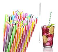 Lanovuto 100 Cannucce Plastica Riutilizzabili, Cannuccia in Plastica con Spazzola per Cannuccia, Cannucce Bubble Tea, per Frullati, Succhi di Frutta, Cocktail (23 cm x 7 mm)