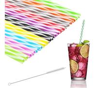Lanovuto 60 Cannucce Plastica Riutilizzabili, Cannuccia in Plastica con Spazzola per Cannuccia, Cannucce Bubble Tea, per Frullati, Succhi di Frutta, Cocktail (23 cm x 7 mm)