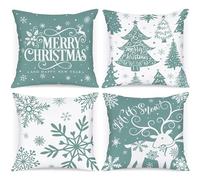 Lanpn 4 Pezzi Federe Cuscini Natalizi Copricuscini Natalizia 50x50cm, Fiocco di neve Decorazioni Natalizio per Divani Letto in Camera da Letto Verde chiaro 50 x 50 cm