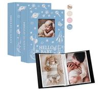 Lanpn Album Fotografico Bambino 100 Tasche 2 Confezioni, Lino Ricordi Foto Nascita Bimbo 10x15 Album Portafoto Neonato, Baby Photo Album, Festa Battesimo Ragazza Ragazzo Regalo, Blu