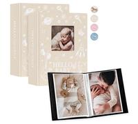 Lanpn Album Fotografico Bambino 100 Tasche 2 Confezioni, Lino Ricordi Foto Nascita Bimbo 10x15 Album Portafoto Neonato, Baby Photo Album, Festa Battesimo Ragazza Ragazzo Regalo, Beige