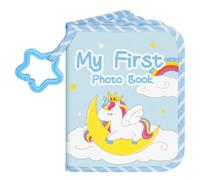 Lanpn Album Fotografico Bambino 10x15 17 Fotos, Baby Photo Album Libro Foto in Tessuto per Memorizzare Volti e Imparare Nomi, Portafoto Neonato Battesimo Nascita Bimbo Ragazzi Regalo, Unicorno
