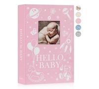 Lanpn Album Fotografico Bambino 10x15 300 Tasche, Lino Album Foto Nascita Bambo Regalo Battesimo Bimbo, Album Portafoto Neonato con area di scrittura memo, Album Battesimo Bimba Ragazza Bambino Rosa