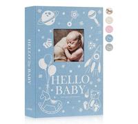 Lanpn Album Fotografico Bambino 10x15 300 Tasche, Lino Album Foto Nascita Bambo Regalo Battesimo Bimbo, Album Portafoto Neonato con area di scrittura memo, Album Battesimo Bimba Ragazza Bambino Blu