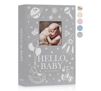 Lanpn Album Fotografico Bambino 10x15 300 Tasche, Lino Album Foto Nascita Regalo Battesimo Bimbo, Album Portafoto Neonato con area di scrittura memo, Album Battesimo Bimba Ragazza Bambino Grigio