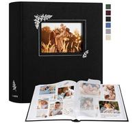 Lanpn Album Fotografico Scrapbooking, Grande Lino Design della finestra DIY Scrapbook 100 pagine bianche con divisori di cellofan per foto 9x13 cm 10x15 cm 13x18 cm (30x33,5cm, Nero)