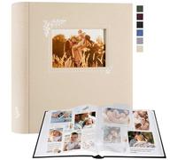 Lanpn Album Fotografico Scrapbooking, Grande Lino Design della finestra DIY Scrapbook 100 pagine bianche con divisori di cellofan per foto 9x13 cm 10x15 cm 13x18 cm (30x33,5cm, Beige)