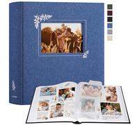Lanpn Album Fotografico Scrapbooking, Grande Lino Design della finestra DIY Scrapbook 100 pagine bianche con divisori di cellofan per foto 9x13 cm 10x15 cm 13x18 cm (30x33,5cm, Blu)