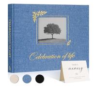 Lanpn Libro degli Ospiti del Funebri Funerale in Lino, Libro di Condoglianze Commemorativa, Celebration of Life Funeral Guest Book for Memorial Service, Libro di Registrazione degli Ospiti, Blu