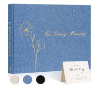 Lanpn Libro degli Ospiti del Funebri Funerale, Libro di Condoglianze Commemorativa in Lino, in Loving Memory Funeral Guest Book for Memorial Service, Libro di Registrazione degli Ospiti, Blu