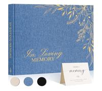 Lanpn Libro degli Ospiti del Funerale Funebri, Libro di Condoglianze Commemorativa in Lino, in Loving Memory Funeral Guest Book for Memorial Service, Libro di Registrazione degli Ospiti, Blu