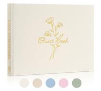 Lanpn Libro degli Ospiti di Matrimonio in Lino 108 Pagine vuoto, Wedding Guest Book Libro Dediche Matrimonio con Titolo Dorato, Ideale per Matrimoni Anniversari Compleanni Battesimo di Sposa (Crema)