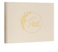 Lanpn Libro degli Ospiti di Matrimonio in Lino, Libro Dediche Matrimonio con Titolo Dorato, Wedding Guest Book di Vuoto, Ideale per Anniversari Compleanni Battesimo di Sposa (108 Pagine, Beige)