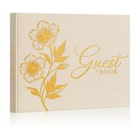 Lanpn Libro degli Ospiti Matrimonio 108 Pagine Vuoto, Wedding Guest Book Commemorativo in Lino, Libro Ospiti Matrimonio per Matrimoni Anniversario Battesimo Compleanni Laurea Quinceañera, Beige