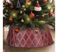 Lanpn Metallo Collana Albero di Natale 50cm, Gonne Albero di Natale Christmas Tree Collar Per Piccolo Mini S Alberi Artificiali Interno Esterno - Decorazioni Natalizie (Rosso, Rombo)