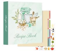 Lanpn Raccoglitore per Ricette a 3 Anelli, libro Ricettario Quaderno per Ricette da Scrivere con 8 Divisori & 2 Adesivi, Recipe Binder Cook Book Journal to Write in Your Own Recipes, Verde