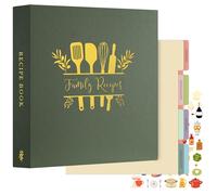 Lanpn Raccoglitore per Ricette a 3 Anelli, libro Ricettario Quaderno per Ricette da Scrivere con 8 Divisori & 2 Adesivi, Recipe Binder Cook Book Journal to Write in Your Own Recipes, Verde, Inglese