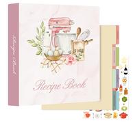 Lanpn Raccoglitore per Ricette a 3 Anelli, libro Ricettario Quaderno per Ricette da Scrivere con 8 Divisori & 2 Adesivi, Recipe Binder Cook Book Journal to Write in Your Own Recipes, Rosa, Inglese