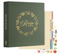 Lanpn Raccoglitore per Ricette, libro Ricettario Quaderno per Ricette da Scrivere a 3 Anelli con 8 Divisori & 2 Adesivi, Recipe Binder Cook Book Journal to Write in Your Own Recipes, Verde, Inglese