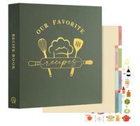 Lanpn Raccoglitore per Ricette, libro Ricettario Quaderno per Ricette da Scrivere a 3 Anelli con 8 Divisori & 2 Adesivi, Recipe Binder Cook Book Journal to Write in Your Own Recipes, Verde, Inglese
