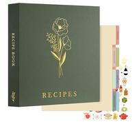 Lanpn Raccoglitore per Ricette, Recipe Binder Cook Book Journal to Write in Your Own Recipes, libro Ricettario Quaderno per Ricette da Scrivere a 3 Anelli con 8 Divisori & 2 Adesivi, Verde, Inglese