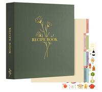 Lanpn Raccoglitore per Ricette, Recipe Binder Cook Book Journal to Write in Your Own Recipes, libro Ricettario Quaderno per Ricette da Scrivere a 3 Anelli con 8 Divisori & 2 Adesivi, Verde, Inglese