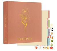 Lanpn Raccoglitore per Ricette, Recipe Binder Cook Book Journal to Write in Your Own Recipes, libro Ricettario Quaderno per Ricette da Scrivere a 3 Anelli con 8 Divisori & 2 Adesivi, Rosa, Inglese