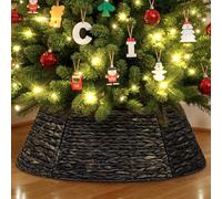 Lanpn Rattan Collana Albero di Natale 61 cm, Cerchio Gonne Albero di Natale Christmas Tree Collar Per Piccolo Mini Alberi Artificiali Interno - Decorazioni Natalizie (Caffè)