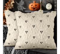 Lanpn Set di 2 Fantasma Federe Cuscini Halloween 45x45, Piccolo Fantasmino Carino Cuscini per Divano Copricuscino Divano Decorazioni Halloween per Divani Letto da Letto 45 x 45 (Bianco, Style 02)