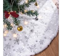 Lanpn Tappeto Sotto Albero di Natale Copribase Albero 90cm, Grande Fiocco di Neve Copertura Base Tappetino Copri Base Piede Gonna Gonne Albero di Natale per la Decorazioni Albero di Natale Argento