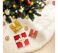Lanpn Tappeto Sotto Albero di Natale Copribase Albero 90cm, Grande Lusso Bianco Felpato Copertura Base Tappetino Copri Base Piede Gonna Gonne Albero di Natale per la Decorazioni Albero di Natale