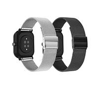 LanQii 20mm Metall Armband für Amazfit T-Rex 3 Pro 44mm/Amazfit Active 2/Active/Bip 3/Bip 3 Pro Uhrenarmband, Edelstahl Ersatzarmband für Amazfit GTR Mini/GTR 42mm/GTS 4/GTS 4 Mini - Schwarz/Silber