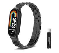 LanQii Cinturino per Xiaomi Smart Band 10 / Xiaomi Smart Band 9 / Mi 8, Acciaio Inossidabile Metallo Cinturino di Ricambio Sgancio Rapido Braccialetto - Nero